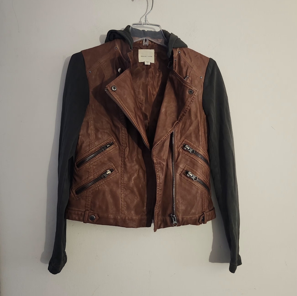 Silence + Noise Vegan Leather & Fleece Moto Jacket – Size S